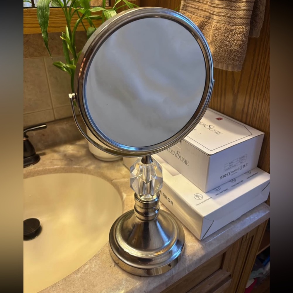 Silver Vanity Makeup Mirror with Crystal Accent - Home Bath